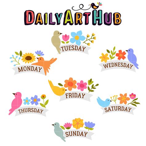 Days Of The Week Birds Clip Art Set Daily Art Hub Gra