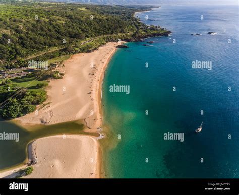 Aerial View Of Waimea Bay Beach On The North Shore Of Oahu Hawaii Stock