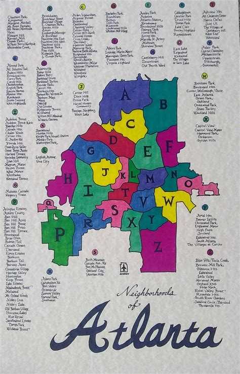 Atlanta Neighborhoods Map Etsy