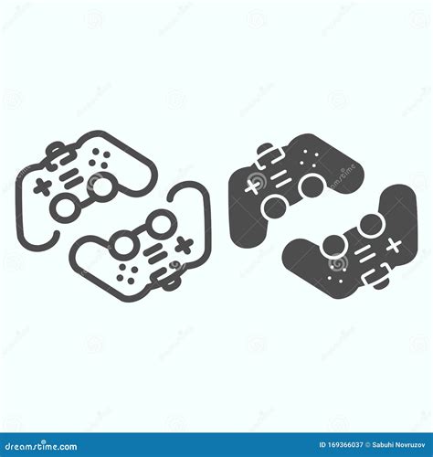 Joysticks Line And Solid Icon Game Joysticks For Two Persons Vector