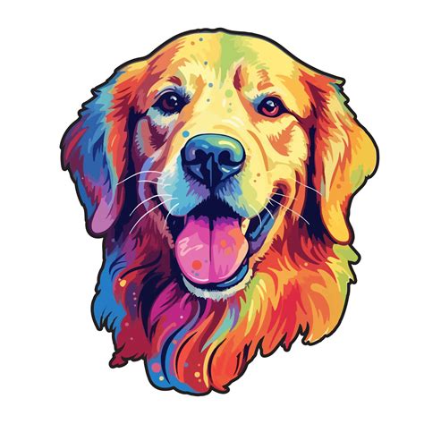 Colorful Golden Retriever Dog Golden Retriever Portrait Dog Sticker