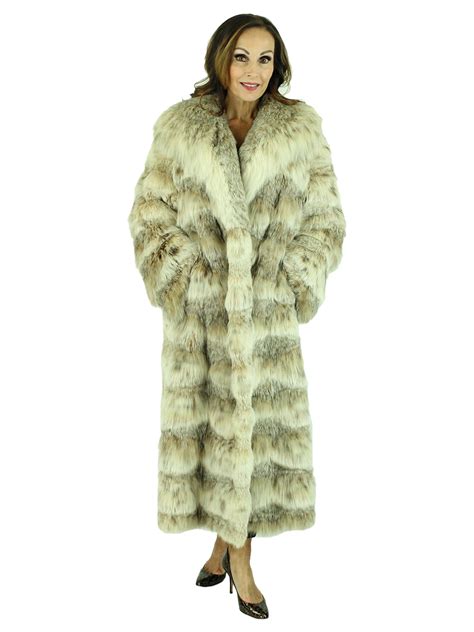 Natural Canadian Lynx Fur Coat With Horizontal Cut Style Womens Fur