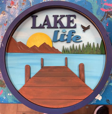 Lake Life 3d Sign Wooden 5 Layers Hand Made Hand Painted Etsy