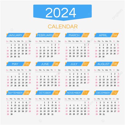 2024 Kalender Jahreskalender Blaue Geometrische Figuren Vektor 2024