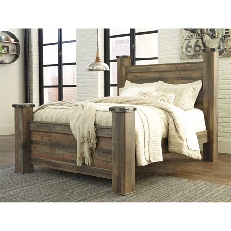 signature design by ashley trinell b446b40 rustic look queen poster bed royal furniture bed