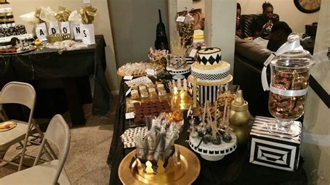 I used a standard 6 foot table and covered it in gold lame fabric i bought. Royal black and gold shower | Gold shower, Baby shower themes, Gold baby showers