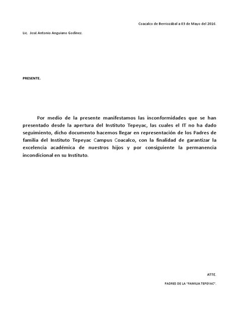 Carta De Quejas Instituto Tepeyac Pdf Pdf