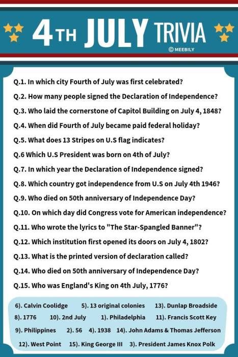 Check out imom's cute and free printables 4th of july printables for some holiday fun with your family. 100+ Fourth of July Trivia Questions & Answers - Meebily
