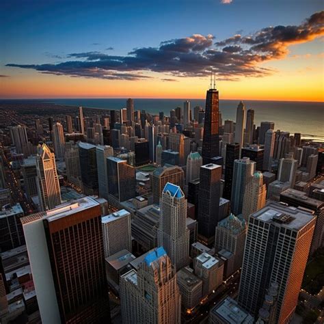 Premium Photo Chicago City Skyline Dramatic Sunset Downtown Artwork