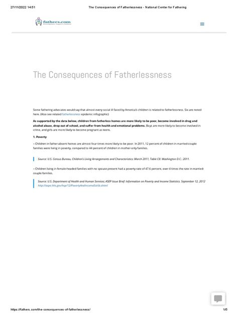 The Consequences Of Fatherlessness National Center For Fathering