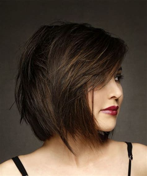 Brunette hair colors for all haircuts. Short Straight Formal Bob Hairstyle with Side Swept Bangs ...