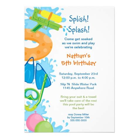 Pool Party Birthday Invitation 5 X 7 Invitation Card Zazzle