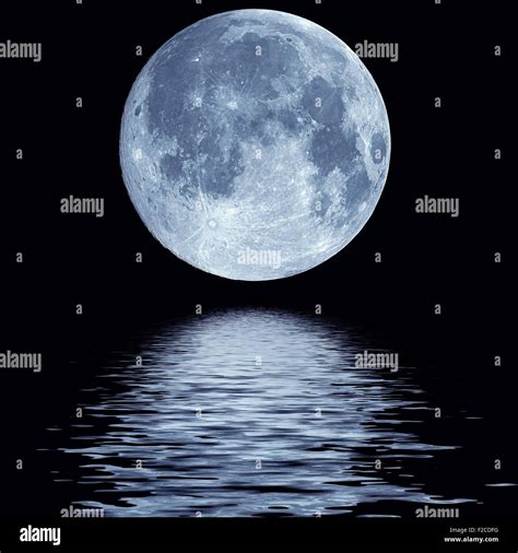 Night Full Moon Landscape With Blue Water Reflection Stock Photo Alamy