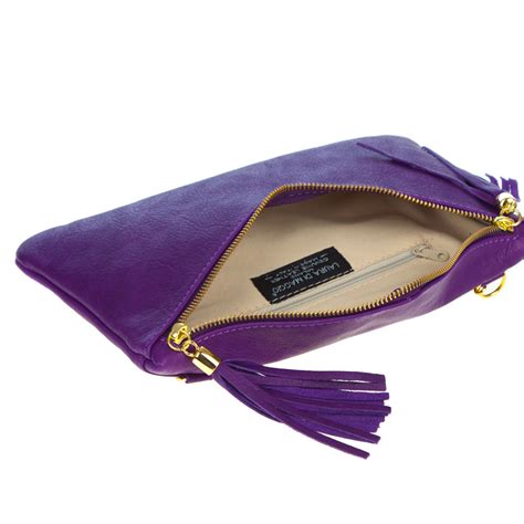 Laura Di Maggio Italian Made Purple Leather Crossbody Bag Wristlet