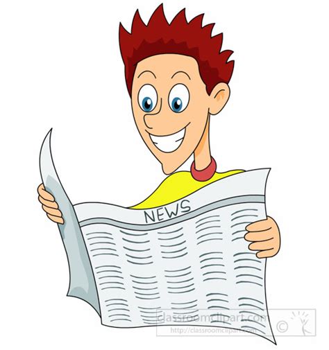 Reading Man Reading Newspaper Happily Clipart