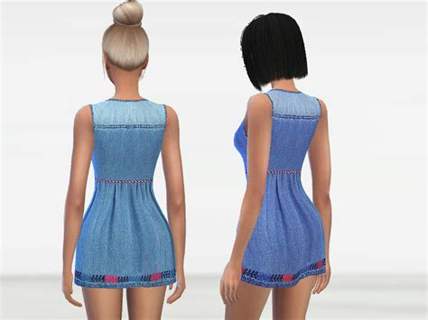 The Sims Resource Embroidered Denim Dress