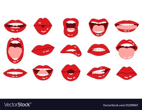 Cartoon Lips Girls Red Lips Beautiful Smiling Kissing Show Tongue