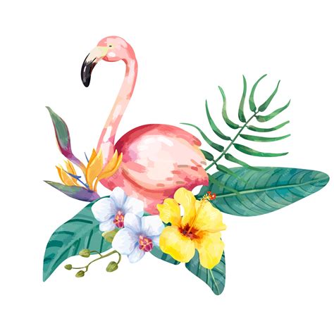 Premium Vector Hand Drawn Flamingo Bird With Tropical Flowers