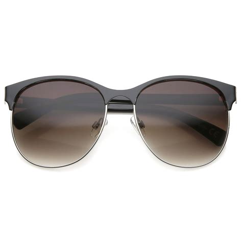 Sunglass La Women S Fashion Two Toned Tinted Lens Half Frame Round Sunglasses Ebay