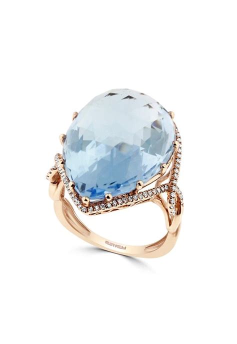 Effy 14k Rose Gold Blue Topaz And Diamond Ring 2839 Topaz Blue