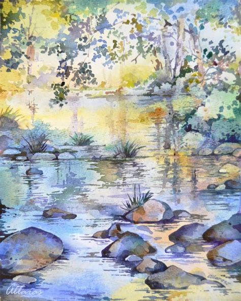 Nature Landscape Summer Original Watercolor Painting Etsy