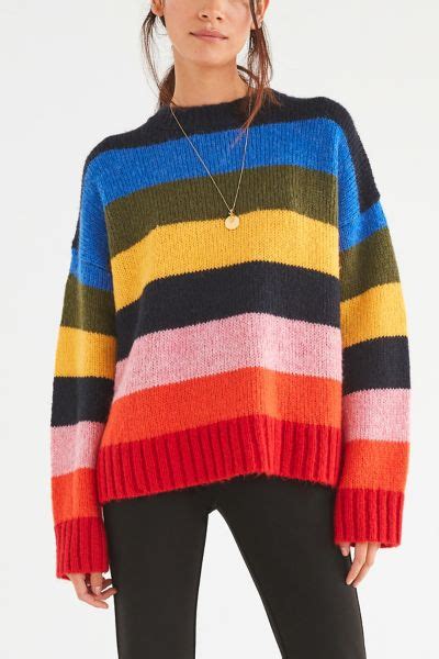 Uo Kari Rainbow Striped Oversized Sweater Urban Outfitters