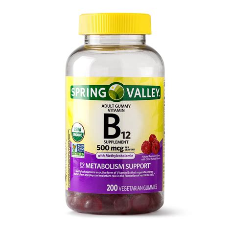 Spring Valley Non Gmo Vitamin B12 Vegetarian Gummies Raspberry 500