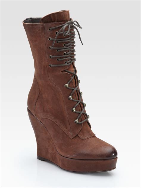 Boutique 9 Bojana Leather Lace Up Wedge Boots In Brown Chocolate Lyst