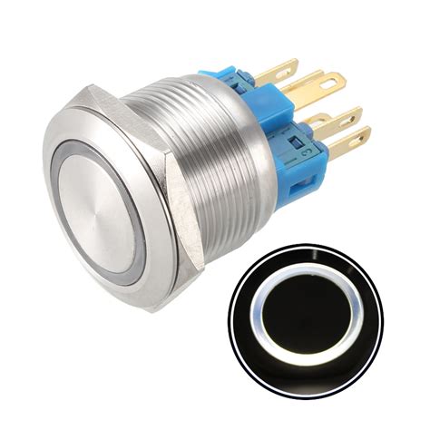 Momentary Metal Push Button Switch 22mm Mounting Dia 1no 1nc 12v White
