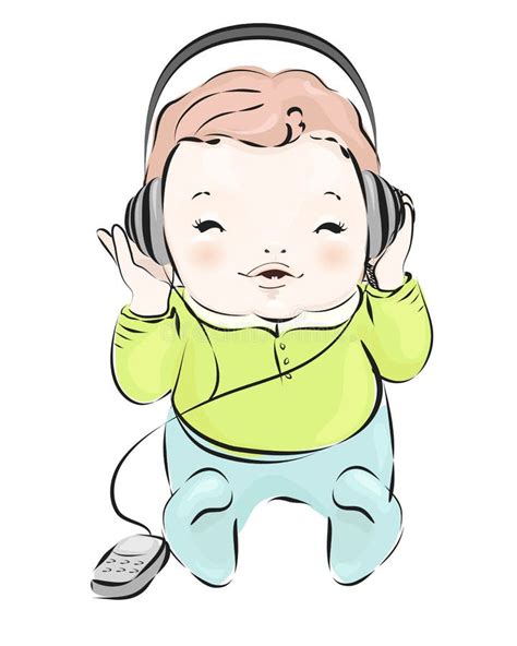 Bebé En Icono Del Vector De La Música De Los Auriculares Que Escucha