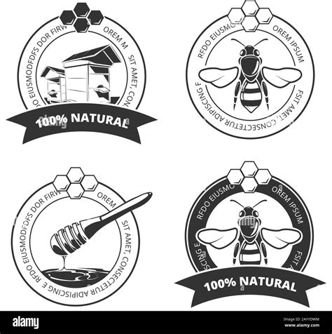 Vintage Honey And Bee Vector Labels Badges Emblems Logos Set Sweet