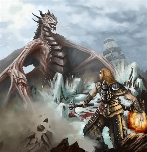 Skyrim Dovahkiin Vs Dragon By Adzerak On Deviantart