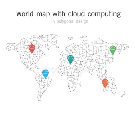 World Map With Cloud Computing In Polygonal Design Elements Of Stock