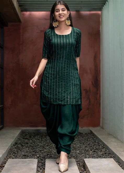 Zari Embroidered Readymade Patiala Suit In Green 434tb01