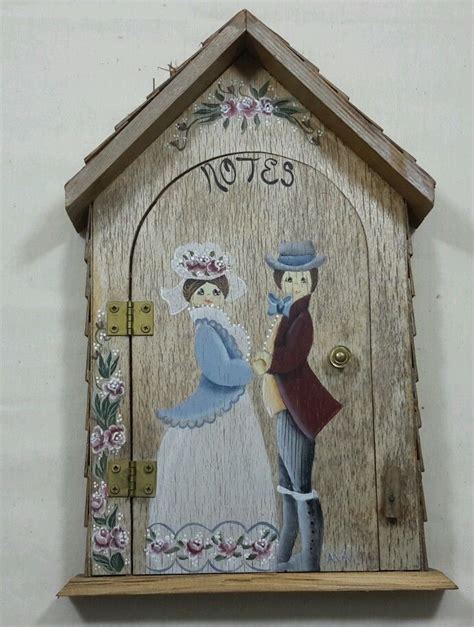 Tole Painting Folk Art Notes Mail Keeper Wall Hanging With Door Vintage