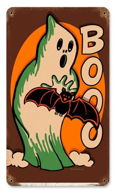 Vintage Halloween Ghost Metal Sign 8 X 14 Inches