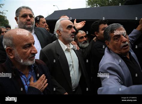 Tehran, Iran. 13th Oct, 2023. Iranian mourners attend a funeral