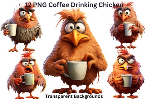 10 Png Coffee Drinking Chickens Clipart Graphic By Imagination Station