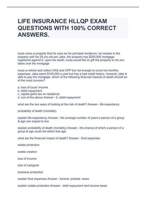 LIFE INSURANCE HLLQP EXAM QUESTIONS WITH 100% CORRECT ANSWERS. - Stuvia US