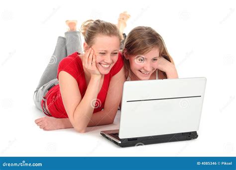 Girls Using Laptop Stock Photo Image Of Laptop Laughing 4085346