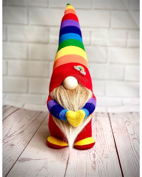 rainbow gnome with heart gonk nordic swedish tomte etsy
