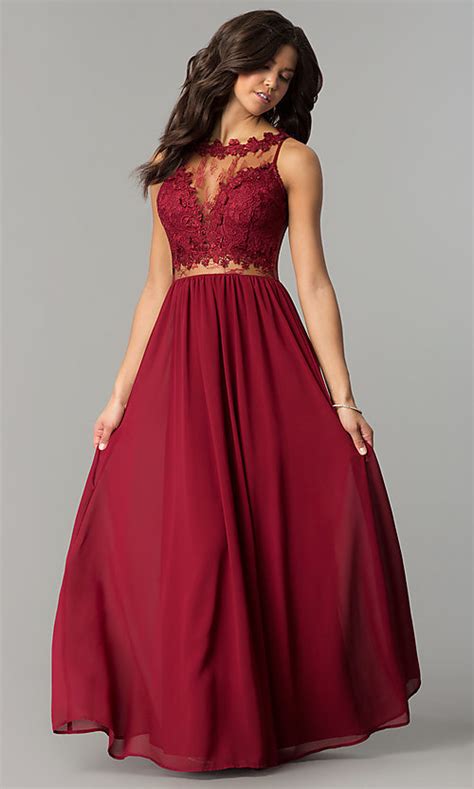 Long Lace Bodice Wine Red Prom Dress Promgirl