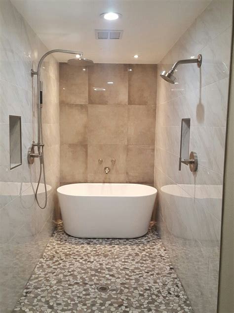 Purchase of small tub is also an excellent solution, especially when there are so chic models on offer. Narrow bathroom (6ft wide) freestanding bathtub in shower ...