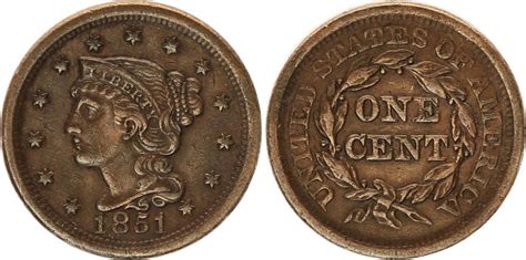 Coin Usa 1 Cent Liberty 1851