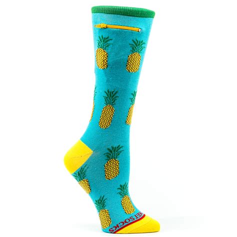Pocket Socks Pineapple On Blue Womens