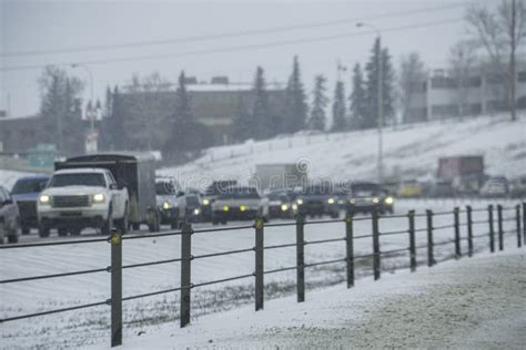 Traffic Jam In Winter On Snow Covered Highway Stock Photo Image Of