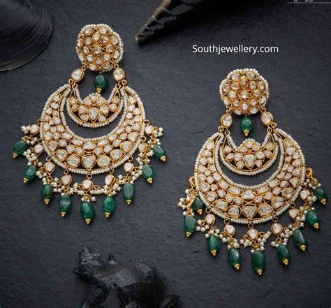 Polki Diamond Chandbalis Indian Jewellery Designs