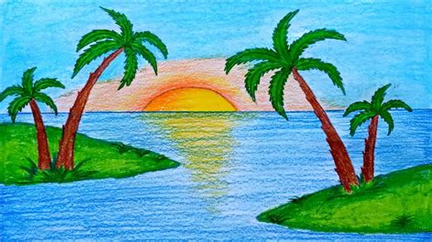 How To Draw Island Easy Island Drawing Island Scenery Drawing With