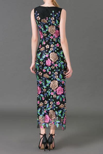 Flower Embroidered Long Dress Black L Cheap Maxi Dresses Evening
