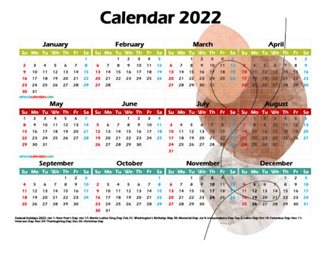 12 Printable 2022 Yearly Calendar With Holidays Watercolor Premium Images
